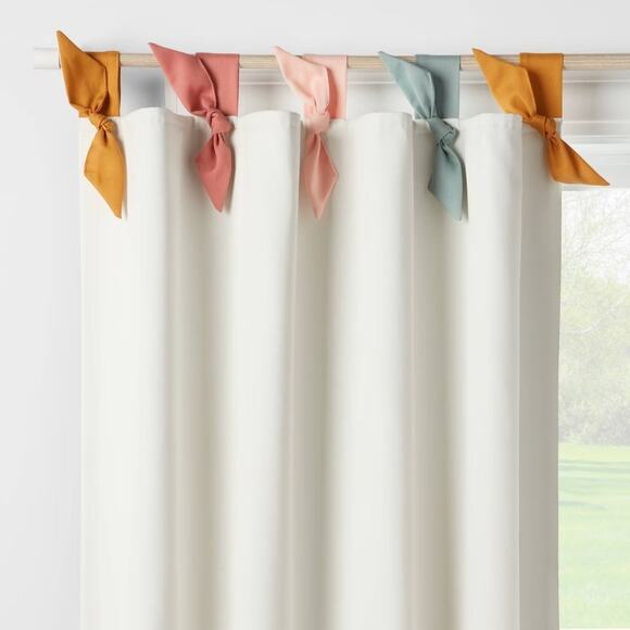 Pillowfort 42x8a" Tie Top Embellished Kids' Blackout Curtain Panel (Dirt Mark)* - Picture 1 of 6